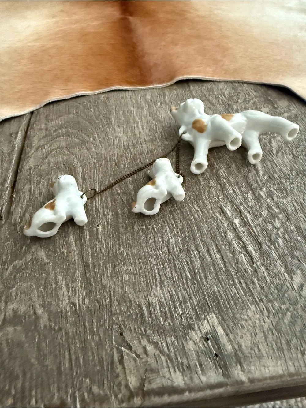 Vintage Ceramic French Bulldog Figurine Trio - White and Tan